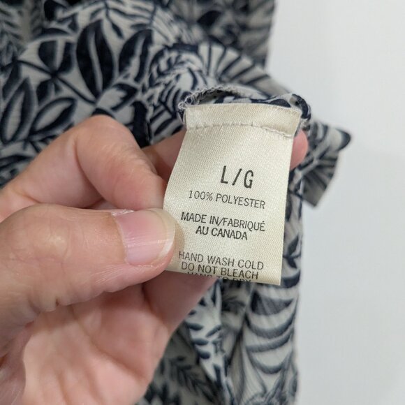 Club Monaco Sheer 3/4 Sleeve Blouse Grey Navy Blue Size Large - Picture 3 of 5